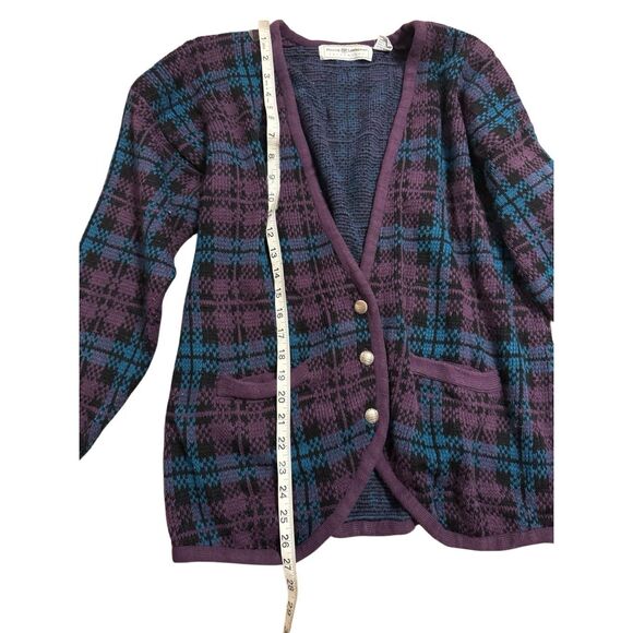 Vintage Maggie Lawrence Plaid Acrylic Purple Sweater Cardigan Oversized Small - Picture 7 of 13